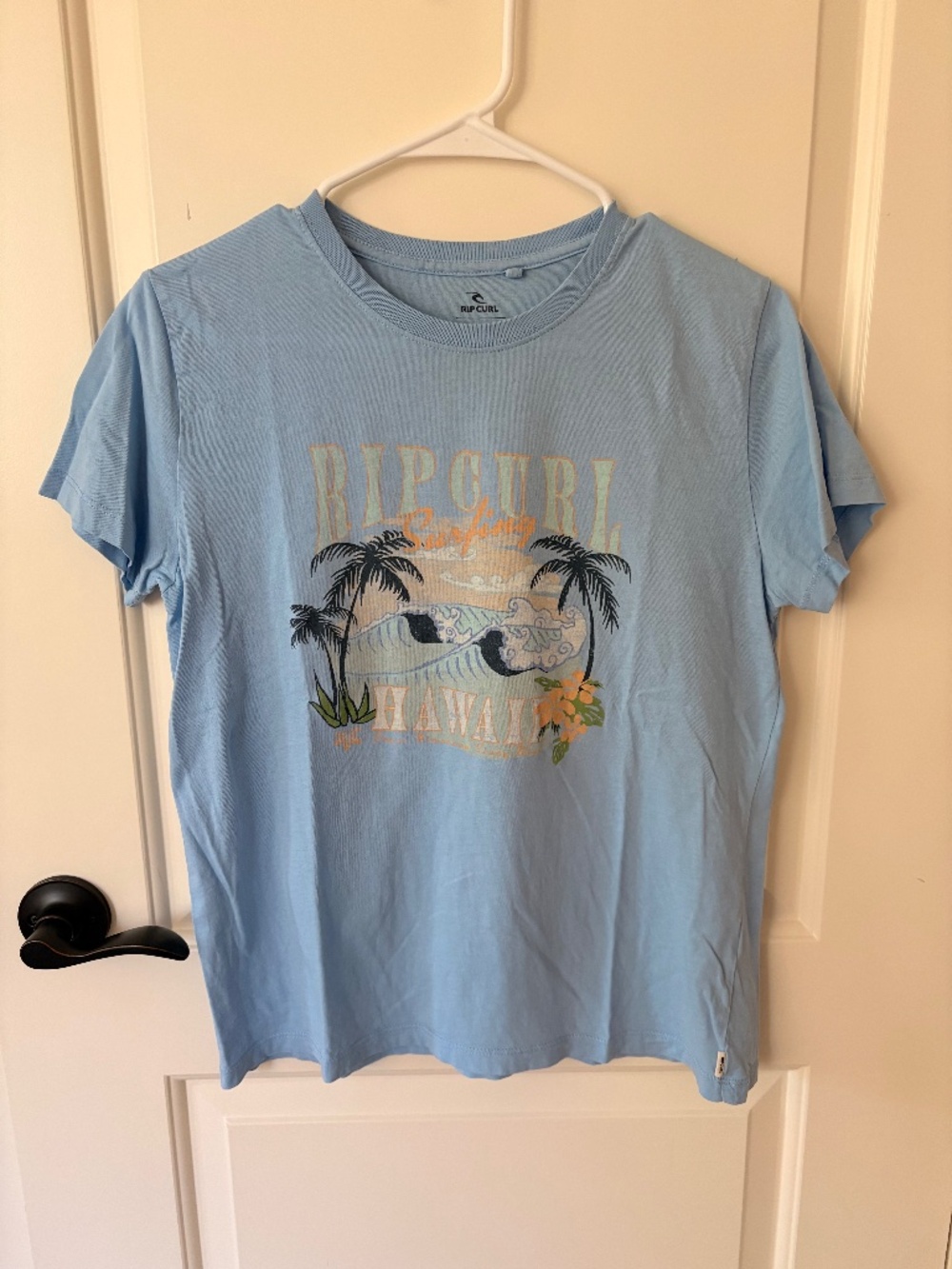 Rip Curl Hawaii Surfing Women's Graphic Tee Light Blue Size Small
